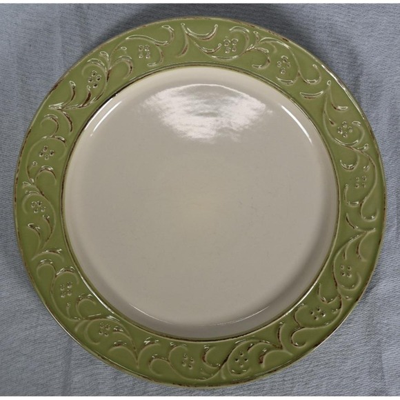 Set of (6) Pier 1 Antique Floral Green Stoneware Dinner Plates 10-7/8" - Picture 3 of 5